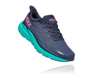 Hoka One One Clifton 8 Womens Wide Running Shoes Outer Space/Atlantis | AU-4602153
